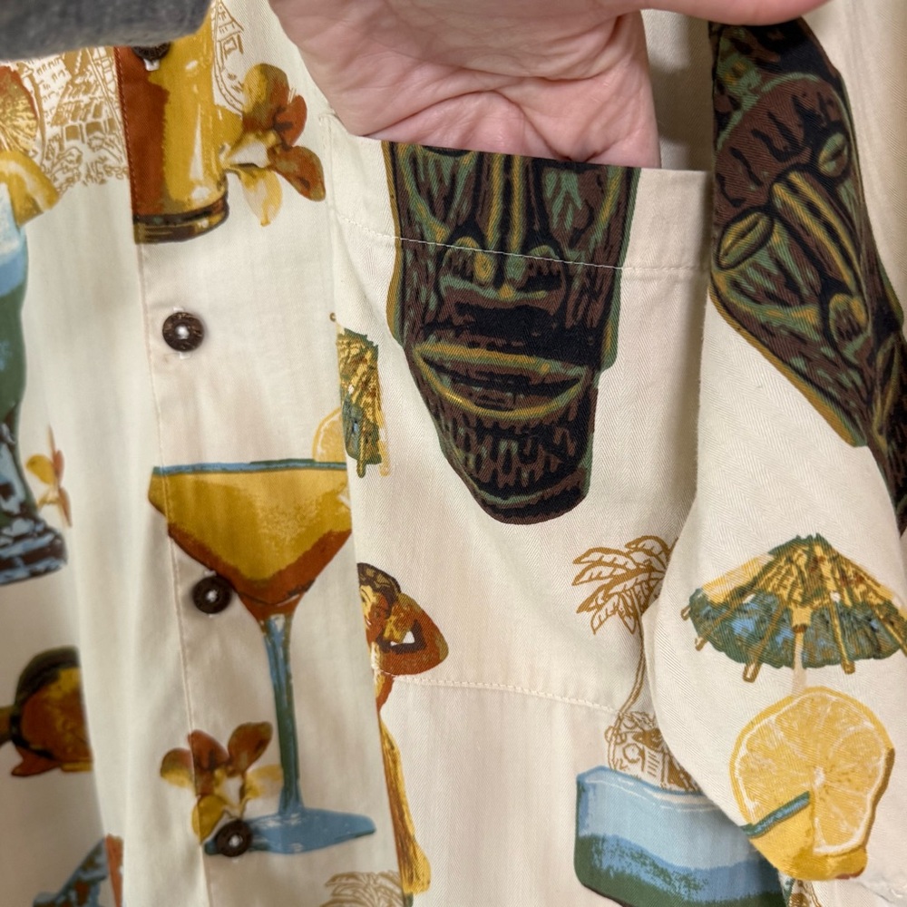 AFTCO Bluewater Tiki Cocktails Hawaiian Shirt Cotton Rayon Handcrafted USA Large - Picture 9 of 15